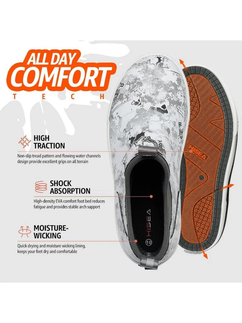 Men's Grey Camo Ankle Deck Waterproof Rubber Neoprene Fishing Non-Slip Rain Boot